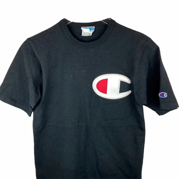 Champion Classic Satin Patch T-Shirt Black Small - Picture 5 of 8